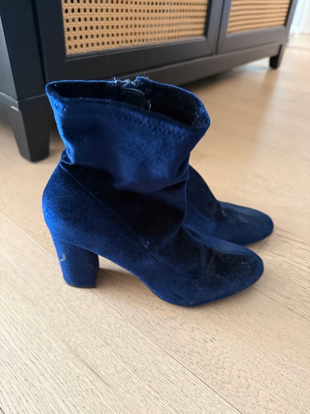 Madden Girl Navy Velvet Block Heel Ankle Boots